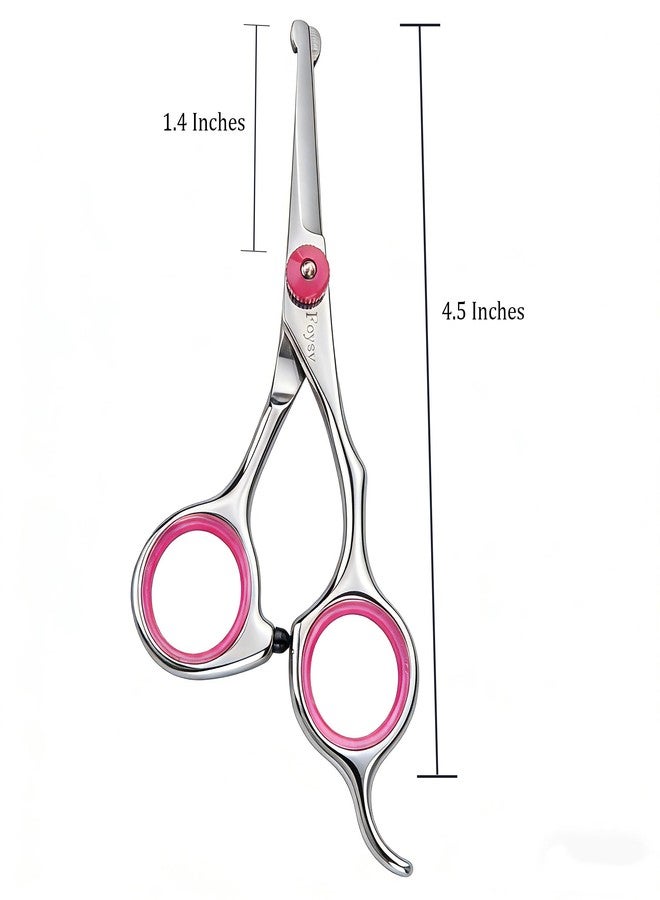 اف سي واي اس واي مقصّات تزيين الكلاب بطول 4.5 بوصة برؤوس دائرية آمنة، مقصّات Fcysy لتقليم شعر الحيوانات الأليفة الصغيرة للوجه والعينين والأذنين والأنف والكفوف، مقصّات احترافية لتزيين الجراء من الكلاب والقطط - وردي - Image 2